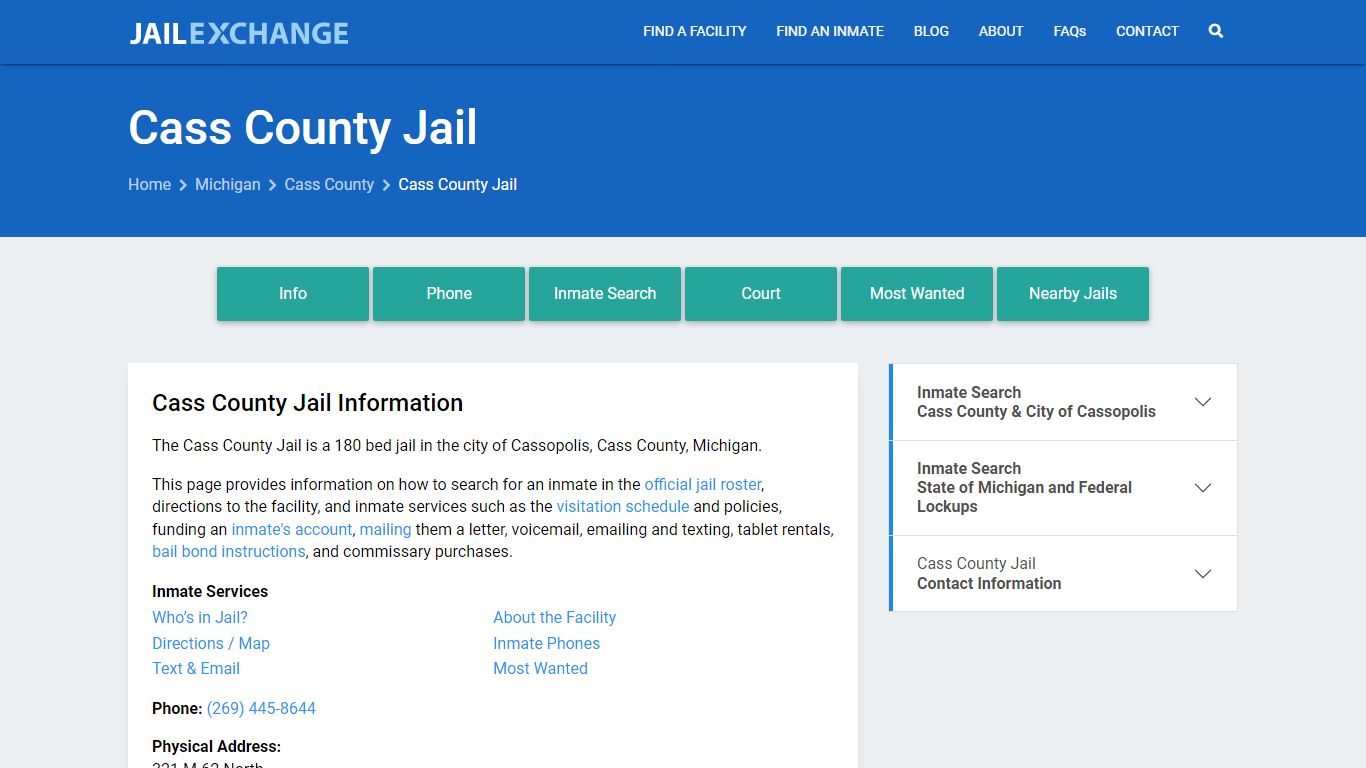 Cass County Jail, MI Inmate Search, Information - Jail Exchange